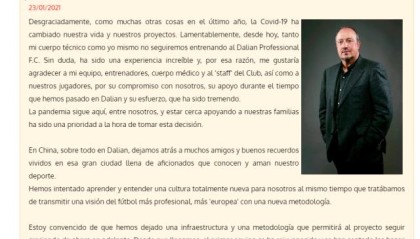 欧冠联赛竞猜-贝尼特斯发文告别大连人：这是一次美好的经历